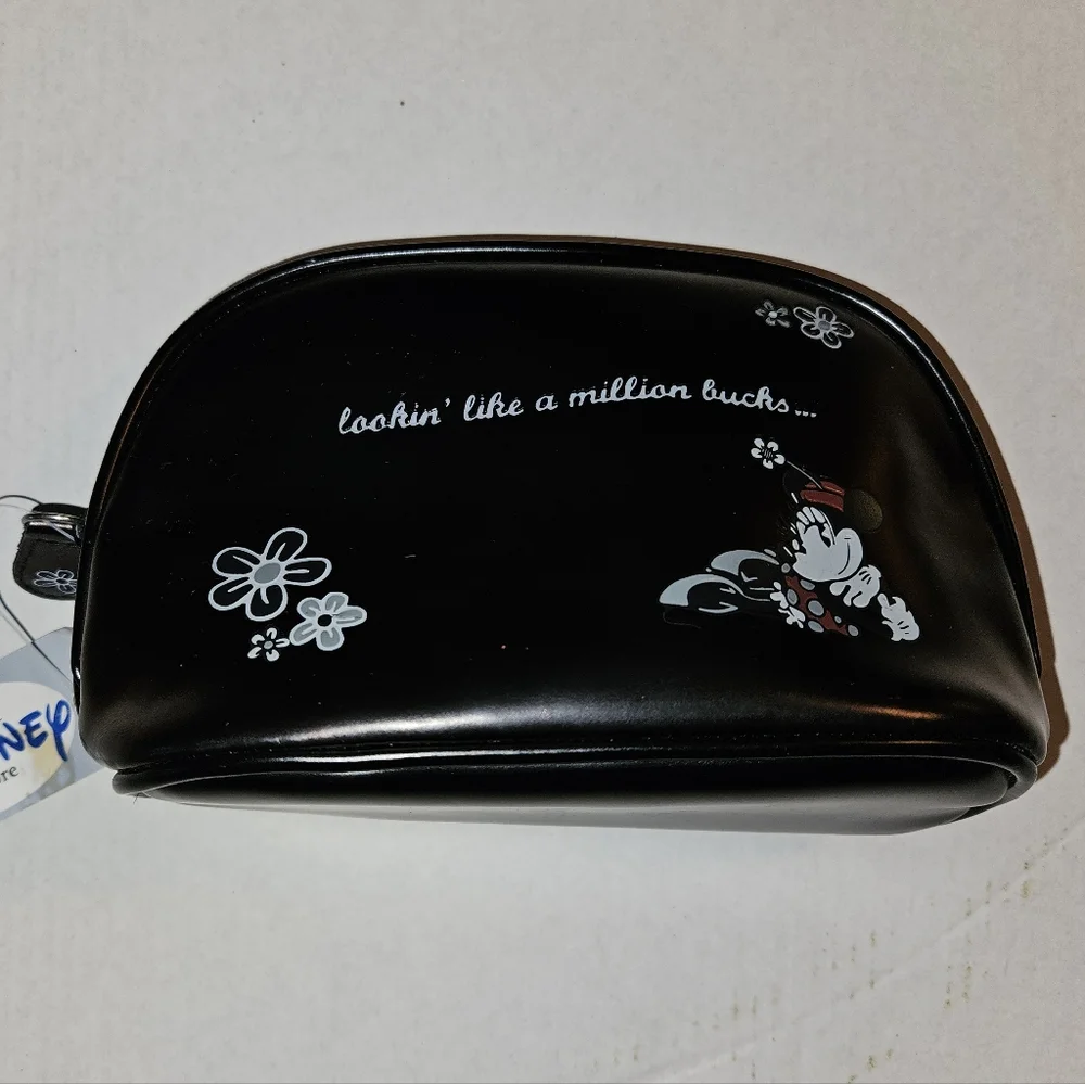 Disney Store Minnie Mouse Genuine Leather Cosmetic Case – Black & Red – NWT